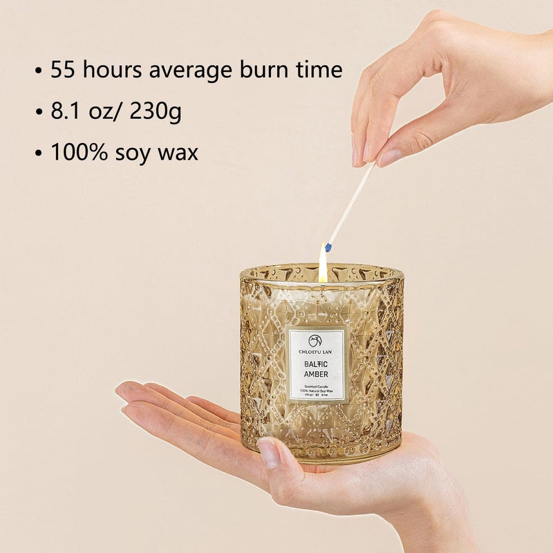 Chloefu LAN Amber Candles  Luxury Candles for Home Scented  Long Burning Time  Holiday Candles  All Natural Soy Wax Decorative Candles  Scented Candle Gifts for Men&Women  8.1oz - Image 2
